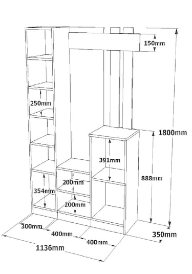 Robin Home Aynalı Vestiyer Portmanto Ayakkabılık Beyaz Beyaz