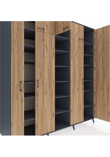 Kronos Dolap 18 Raflı 9 Kapaklı 220x59x243 Antrasit-çam/antrasit Atlas Çam/antrasıt