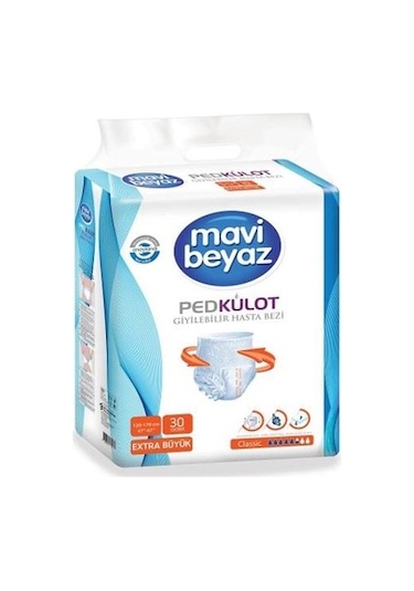 Mavi Beyaz Ped Emici Külot Hasta Bezi XL Extra Büyük 30'Lu