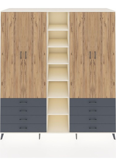 Kronos Dolap 10 Raflı 8 Çekmeceli 2 Askılı 220x59x243 Aytaşı-çam/antrasit Atlas Çam/antrasıt