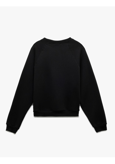 Koton Pamuklu Bisiklet Yaka Şardonlu Sweatshirt Siyah 6wal10309ık Siyah