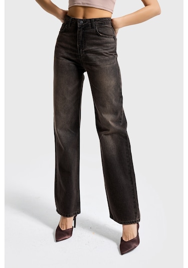 Itsbasic Kadın Koyu Kot Rengi Doris 2s6-62 Straight Fit Yüksek Bel %100 Koton Denim Jean