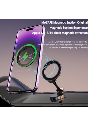 360 Dönebilen Magsafe Mıknatıslı Magnetik Stand Araç İçi Telefon Tutucu Wireless Şarj Yapmaz Siyah
