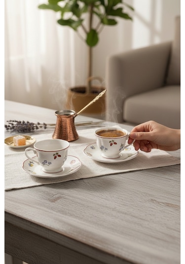 Akayev Petite Fleur 2li Porselen Kahve Fincan Seti Çiçekli