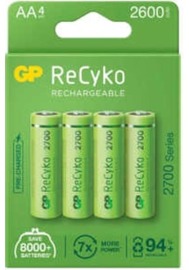 GP Batteries ReCyko 2700 AA Kalem Ni-MH Şarjlı Pil, 1.2 Volt, 4'l