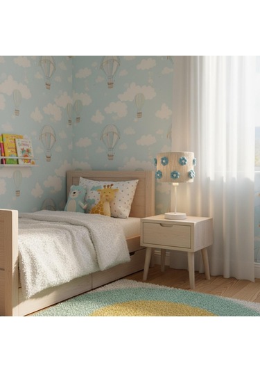 Elizim Home Lighting Makrome Papatyalı Abajur Mavi