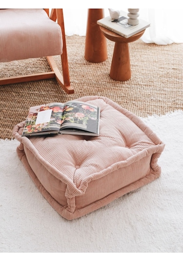 Fitilli Kadife Bisküvi Minder Pembe