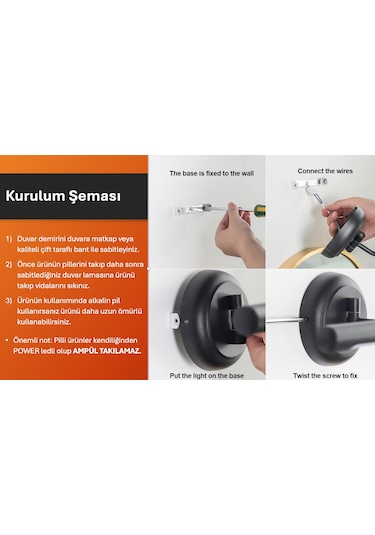 Modern Kablosuz Tak Çalıştır Ledli Pilli Aplik Mat Siyah