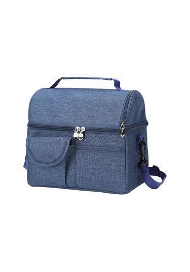 Taşınabilir İki Katmanlı İzoleli Soğutucu Çanta, Kamp, Barbekü, Piknik Ve Açık Hava Etkinlikleri İçin Öğle Yemeği Çantası Koyu Mavi, Koyu Mavi