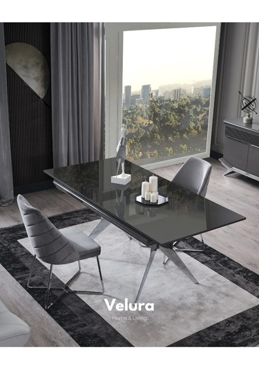 Asya Premium Yemek Odası Takımı Yemek Masası + 4 Adet Sandalye Gri