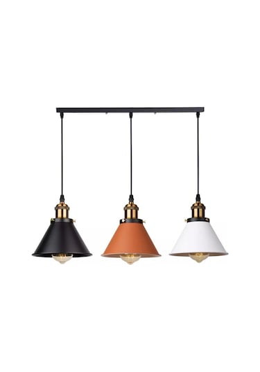 Rsylight Retro Masa Üstü 3 Lü Bakır Siyah Beyaz Rustik Metal Sarkıt Avize 60 Cm