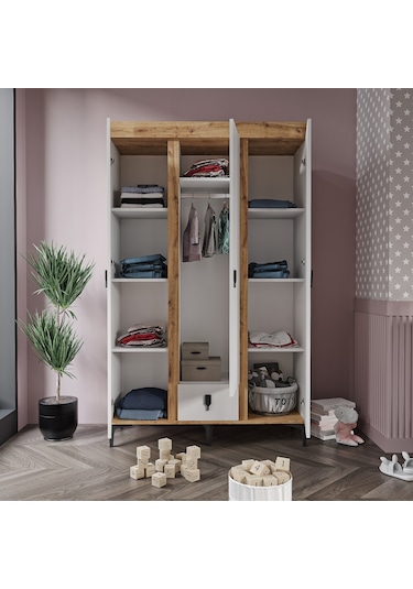 Afilli Rose 3 Kapaklı Tek Çekmeceli Dolap Safir Ve Beyaz Renk