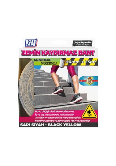 Boss Tape Kaydırmaz Bant Sarı Siyah 50x25mt