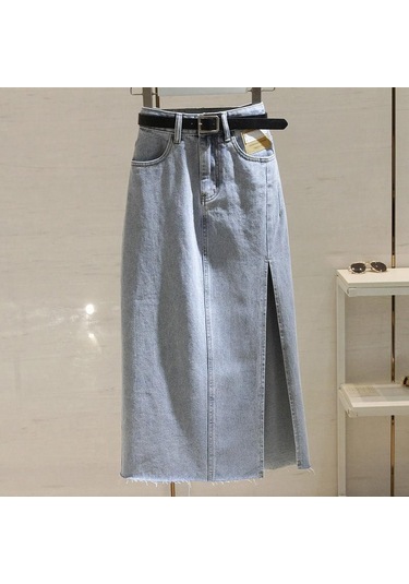 Plaj Yaz Kadın Kot Etek Klasik Açık Mavi Yüksek Bel Günlük Kot Bayan Kot Etek Açık Mavi