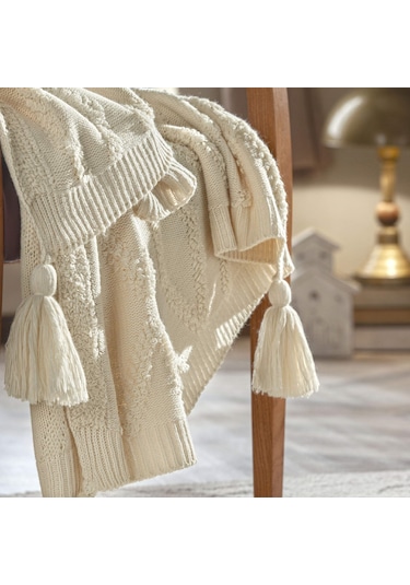 Taç Butik Brüj Akrilik Throw Ekru 000000001500223751 Ekru