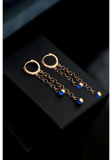 925 Ayar Gümüş Rose Zirkon Taşlı Halka Cam Göz Sallantılı Küpe