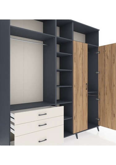 Hyperion Dolap 10 Raflı 3 Çekmeceli 2 Askılı 220x44x243 Antrasit-çam/aytaşı Atlas Çam/aytası