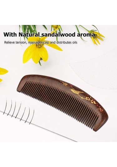 Suofeng Kadınlar İçin Sandal Ağacı Tarağı - İnce Dişli Statik Önleyici Ahşap Saç Tarağı, Doğal Dolaşma Önleyici Saç Bakım Tarakı Statiksiz