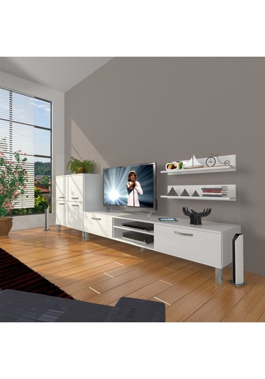 Decoraktiv Eko On Slm Dvd Krom Ayaklı Tv Ünitesi Tv Sehpası Beyaz