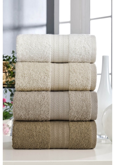 4 Lü El Yüz Havlu Seti %100 Pamuklu 50x85 Cm Rainbow Kahve