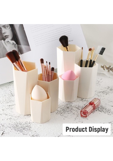 Fosenze Beyaz Üç Borulu Hexagonal Prisma Makyaj Fırçası Ve Kalem Organizer - Ofis, Ev, Banyo Masaüstü Depolama Kutusu Diğer