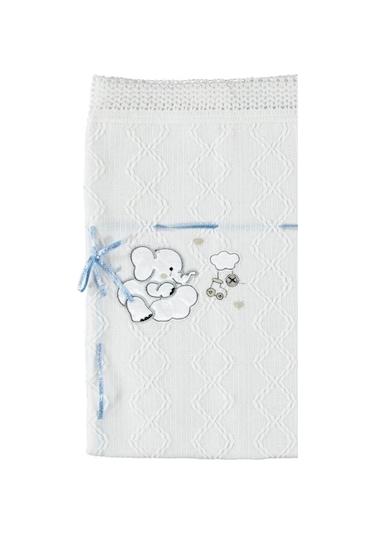 Triko Bebek Battaniye Fil Nakışlı Kaliteli Kumaş Hediyelik Bebek Mavi