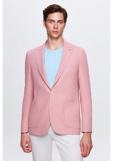 Twn Slim Fit Gül Kurusu Armürlü Uçan Blazer Kumaş Ceket 4ef04zb024092 Gül Kurusu