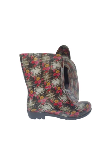Emek Kadın Krem-sarı-pembe Çiçekli 23 Cm Kısa Bahçe Yağmur Çizmes Krem