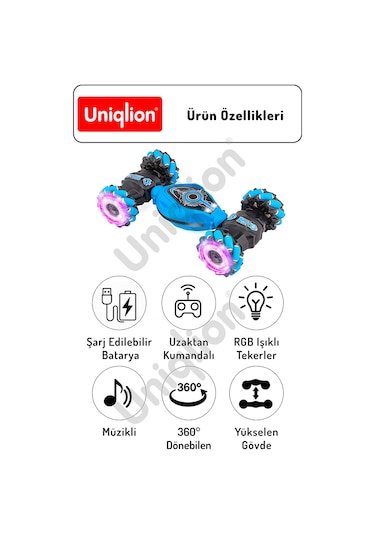 Uzaktan Kumandalı Çift Yönlü 360 Dönebilen Rgb Işıklı Akrobat Araba