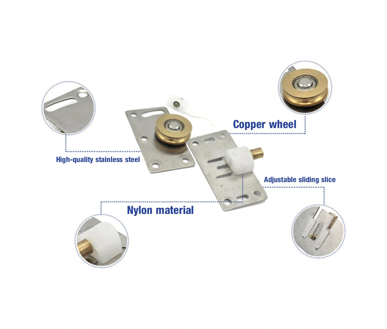 Tenfowee Stainless Steel Kaydırma Kapı Rulmanı 75x38mm, Bakır Tekerlekli, Nilon Dempingli Fren, 2 Adet, Yüksek Dayanıklı Ve Sesiz Diğer