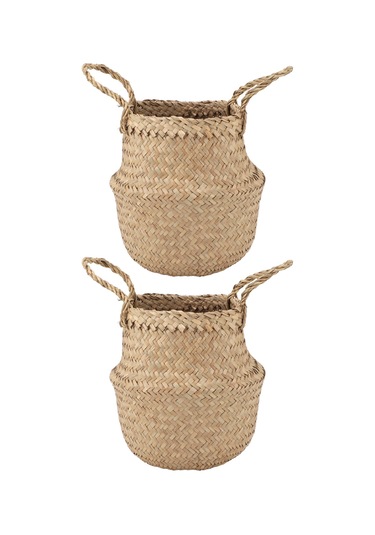 Geeroyoo 2 Adet Doğal Deniz Otlu Örgülü Sepet - Çok Amaçlı Depolama, Bitki Saksısı, Dekoratif Organizatör