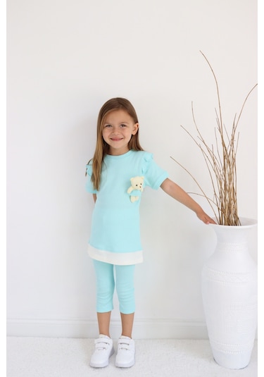 Kız Çocuk Ayıcık Oyuncaklı Kaprili Yazlık Basic Takım 2-5 Yaş 001
