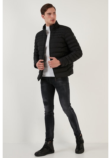 Buratti Dik Yaka Fermuarlı Cepli Slim Fit Şişme Erkek Mont 649002 Siyah