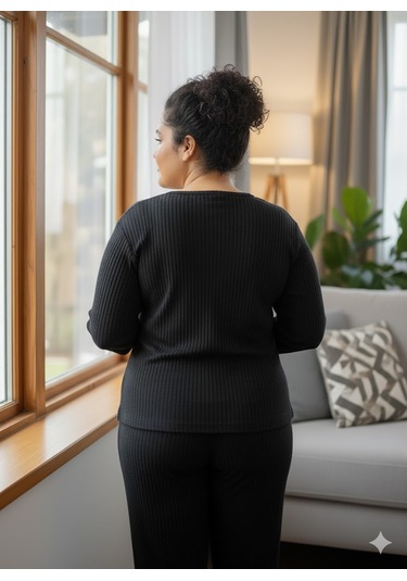 Kadın Siyah Pumpkin Pijama Takımı Siyah