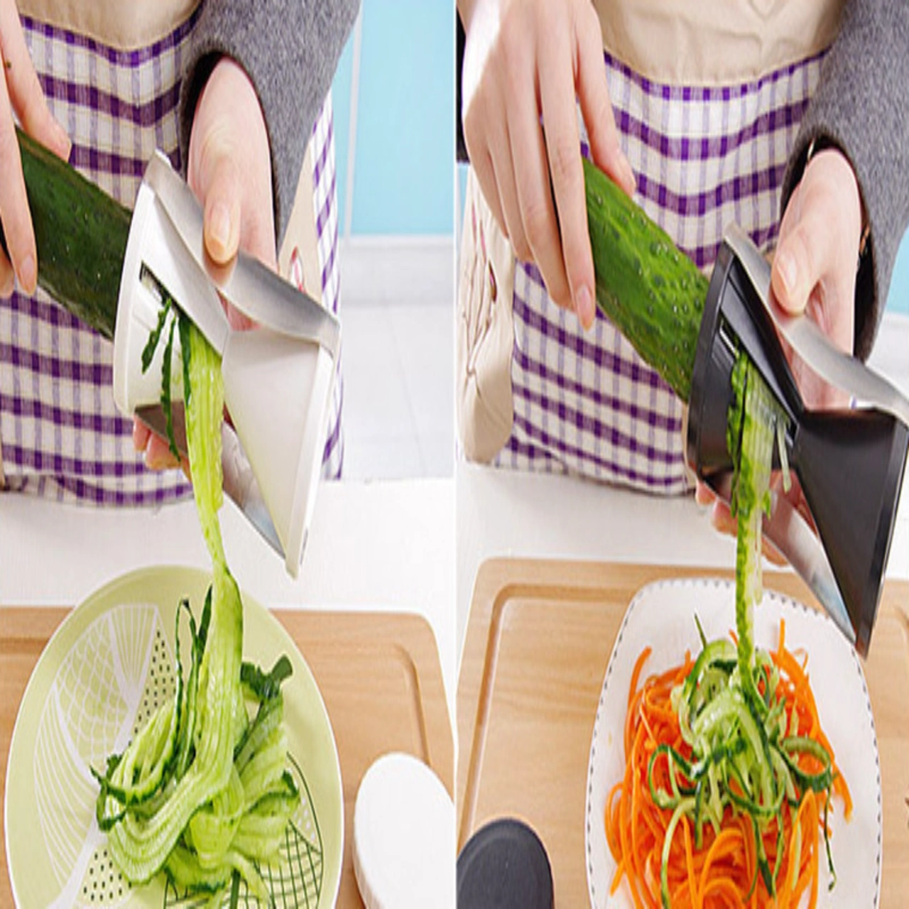 Qingmipy Siyah Çift Bıçaklı Mutfak Multifonksiyon Spiral Dilimleyici - Pp Ve Paslanmaz Çelik Kesici Aleti Siyah