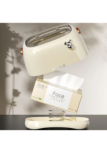 Kangvka Krem Renkli Abs Plastik Prujinal Otomatik Yükseltme Mekanizmasıyla Modern Masa Servisi Salfet Kutuğu Bej