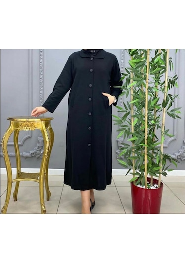 Çelik Örgü Önü Düğmeli Yaka Ve Kolağzı Kürklü Uzun Triko Hırka-kürklü Siyah - Gri