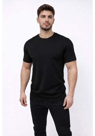 Axxel Erkek Siyah Kısa Kollu Bisiklet Yaka T-shirt-d677 Siyah