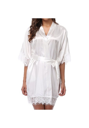 Sones Yarım Kollu Bornoz Kadın Sahte İpek Pijama Gece Elbisesi Gri