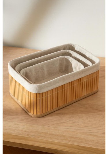 Dikdörtgen 3' Lü Bambu Sepet Çok Amaçlı Dekoratif Düzenleyici Organizer Banyo Düzenleyici Bambu