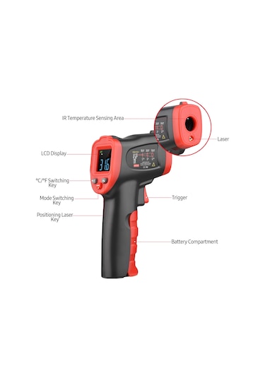 Springsun Renkli Ekranlı Kızılötesi Termometre Ir Lazer Termometre Elde Taşınabilir Temassız Dijital Sıcaklık Test -50 600 /-58 1112