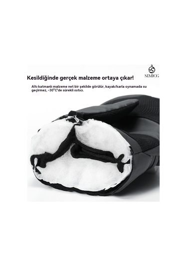 Kalınlaştırılmış Kışlık Su Geçirmez Snowboard Eldivenleri Siyah