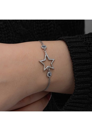 Blackcraft 925 Ayar Gümüş Yıldız Nazarlı Kadın Bileklik Bc-5e94bb Renkli