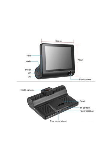 Monyee 4" Araç Dvr 3 Kameralı Ön-arka-iç Mekan Kaydedici G-sensor Park Yardımı