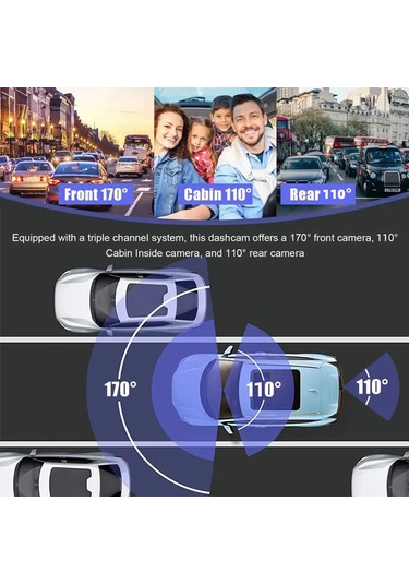 Samdoo Üçlü Kamera Araç Gördürücü: 1080p Ön 170 , İç Ve Arka 110 Kameralar, Geri Park Görüntüsü, 24 Saat Park Monitörü, Wıfı İle Canlı Görüntü
