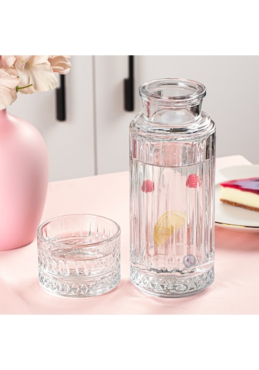 Porsima 8999 Oslo Cam Kapaklı Ve Bardaklı 800ml Başucu Sürahisi