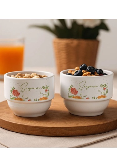 Bk Gift Kişiye Özel İsimli Çiçek Tasraımlı 2li Çerezlik Kase-4, Yeni Ev Hediyesi Önerileri, Misafir Sunum Ürünü, Çay Yanı Kase Kobitmeyencom34771 Bk G