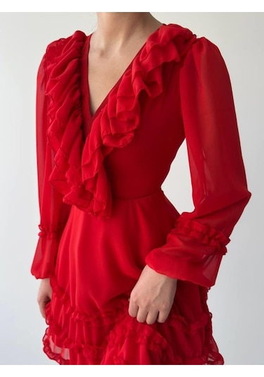 Osıes Fırfırlı Elbise Kırmızı