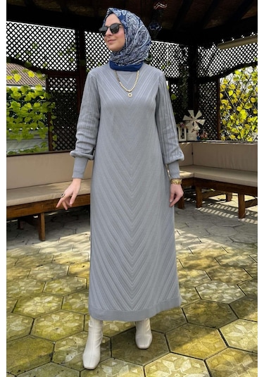Yağmur Triko Elbise Gri Normal