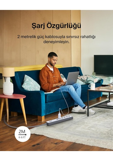 Belkin Surge Plus Priz Dalgalanma Koruyucu 2.4a, 2m Kablo , Beya